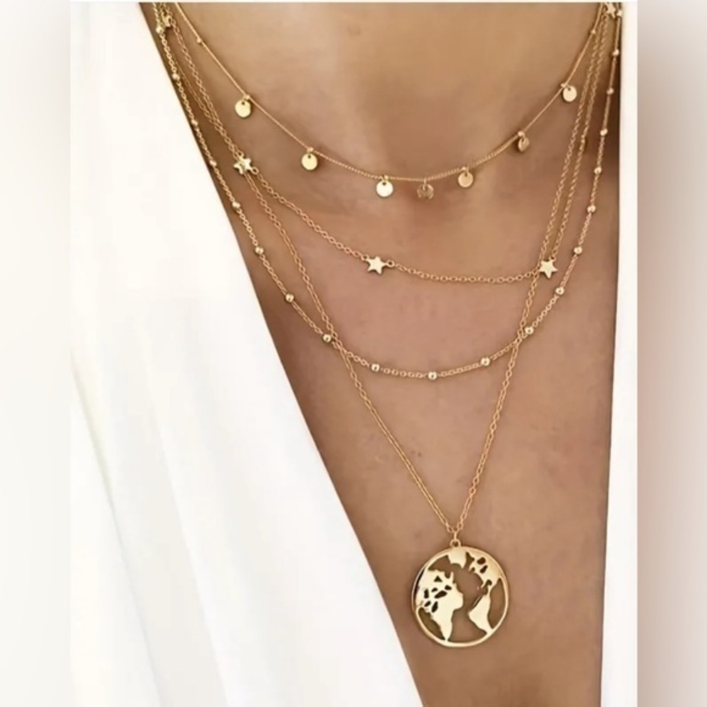 Multi-layer Golden Star Round Hollow
Pendants necklace